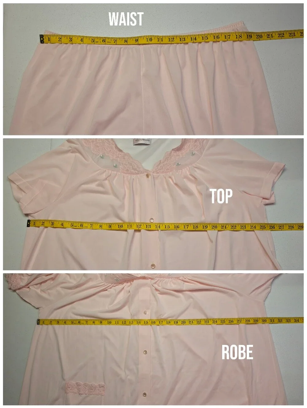 Shadowline Vintage Pink Lace Trim Women's Pajama Set with Matching Robe Nylon